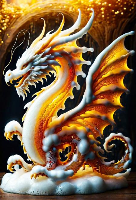 macro photo, a beautiful translucent glass dragon that glows within, glowing lights, beautiful waterfall , made out of multicolored transparent delicate glass, magical sparkles,vibrant whimsical colors <lora:ral-beer:1> made of ral-beer