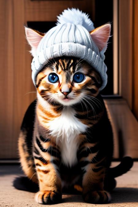 Cute (massive huge eyed), kittens, (wearing beanie hat), spring, 4k, high detail, high quality, realistic, full body,