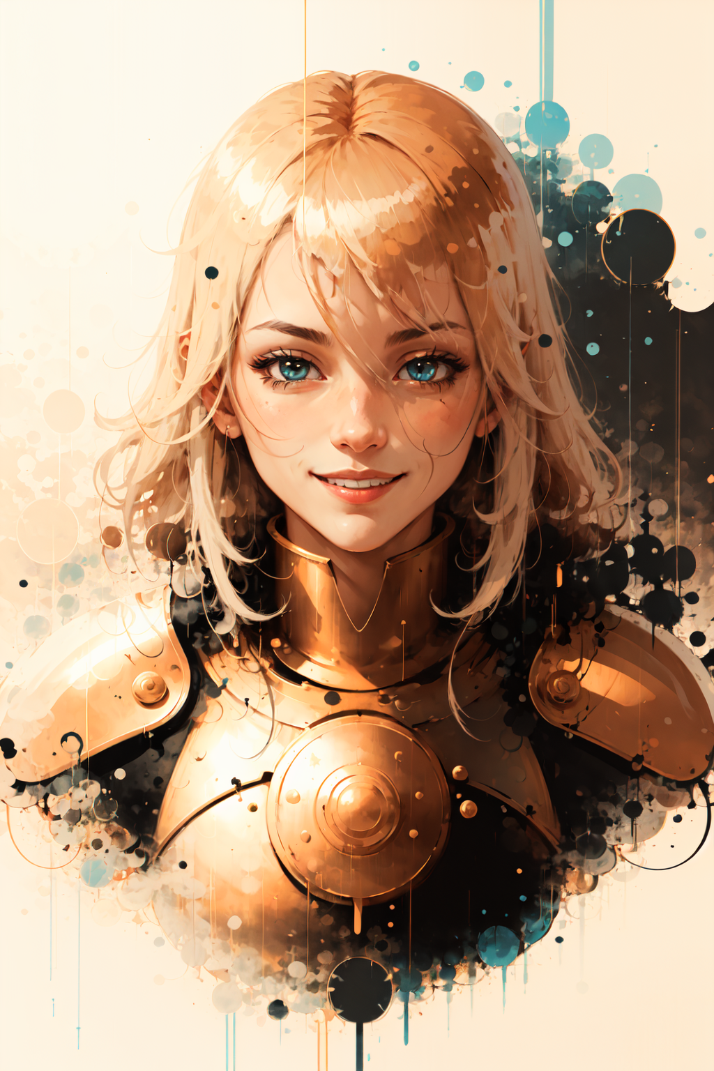 <lora:Sy3:1> close up, portrait, knight, , female wearing gold armor, light smile, sy3 art style