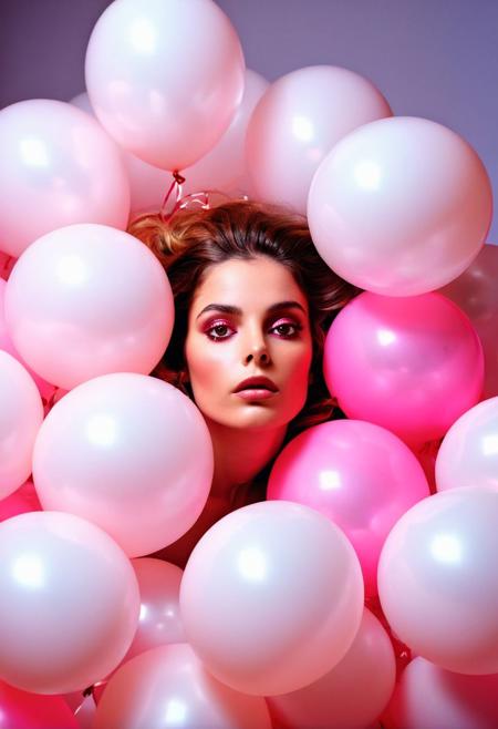 Persian color palette , Persian art, Persian girl, Persian, Iranian, Iran,fashion portrait photo of beautiful young woman from of a ton of white balloons, taken on a hasselblad  iconoclastic pinnacle of creativity with intricate details, (cadmium red and electricblue colors:0.1),(looking at the viewer), (Francis Drake : 1,2) ((best quality)), (artistic photography by Philippe Halsman and Ara Gler:1.2), (bubblegumpink and striped colors:0.1), <lora:MJ52:0.65>
(Ethel Warwick:1.3), modelshoot, pose, , (Ethel Warwick: 1,2) award winning photo macro shot of a beautiful young woman lying , , dynamic lighting, cinematic still, pale skin, screencap, 100mm f/2.8 macro lens, on the knees)(((dynamic pose:1.2),(dynamic camera),(amateur photo:1.3,art retouch,, ),
full body, battle stancevibrant, neon colors, , highly detailed,byJocelyn Hobbie and Charles Dwyer, Triadic color guide,Leica Q2 with Summilux 28mm f/1.7 ASPH, ,clear face, Ultra High Resolution, wallpaper, 8K,Rich texture details, hyper detailed, detailed eyes, detailed background, dramatic angle, epic composition, SimplepositiveXLv1 (masterpiece, high quality, fisheye:1.2), solo, model photoshoot, (black theme:1.1), a stylish girl,