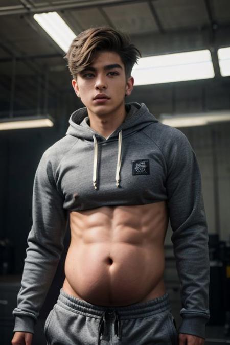 <lora:Jung_Jacob_EmoPunk_Twink:1.0>, (1boy) a photorealistic, photoshoot, moody, artistic, (18yo, emo twink), (crop top), (skinny), (skinny) waist, pregnant stomach, leaned back, clean shaven, ((smooth)) everywhere, medium length shaggy hair, sweat pants with a bulge and a hoodie sweater, RAW photo, detailed photo, gorgeous, shallow depth of field, bokeh, volumetric lighting, (surreal:0.4), hyper detailed photorealistic life-like accurate proportional 8k sharp focus, (accurate cinematic lighting), photorealistic, (selective focus:0.6), ((smooth skin))