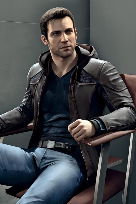 (RAW photo), concept art, <lora:gavreedtest:0.6>, gavinreed, upper body, male focus, (muscular:1.2), police station, jacket, jeans, sitting, chair