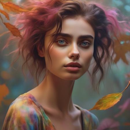 <lora:taylor_hill_xl_lora_35:1>taylor hill woman clothes fashion pose beautiful angle view of Species woman individual from another planet with multicolored hair, beautiful colorful eyes, run in autumn garden, breeze at dawn, alcohol ink painting, psychedelic art by Ross Tran, Antonio J. Manzanedo, Tom Bagshaw, mandy disher, cinematic, 32k, stills from Steven Spielberg epic film, clear focus, hyperrealistic repin artstation painting, detailed character design concept art, matte painting <lora:fashion_clothes_pose:.5>