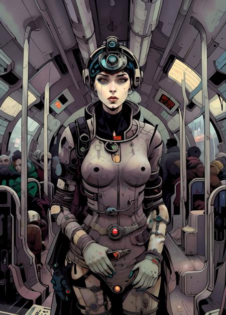 woman in the metro, in a futuristic city,<lora:vor_enki.v2.lora:0.75>