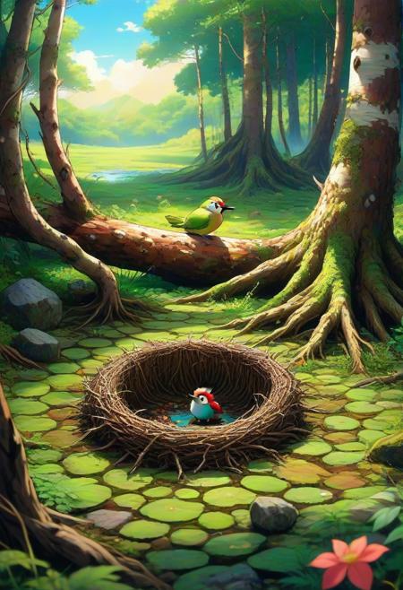 anime artwork anime artwork  a wanderer between worlds in flowing clothes, (epic landscape:1.5),  (style Super Deformed drawing), (style Super Deformed painting),best quality, masterpiece, extremely detailed,  professional  art,  professional painting, an extremely delicate and beautiful, dynamic,  great lighting, perfect shading, professional shading, depth of field,   side soft light, elegant, gorgeous, highly detailed,   full shot, uncropped,   pure genious, absolutely perfect,  highly detailed, breathtaking,
Peat bog with stunted birch growth, hedgehog nest under roots, roman mosaic floor fragments,green woodpecker drumming rotten wood .
<lora:psychedelic_trip:0.7> psychedelic trip,
<lora:EldritchRomanceIllustration1.3.1:0.5>,
<lora:- SDXL - vanta-black_contrast_V3.0:0.2>,
<lora:add-detail-xl:1>,
<lora:detailed_notrigger:1>,, anime style, key visual, vibrant, studio anime,  highly detailed . anime style, key visual, vibrant, studio anime,  highly detailed