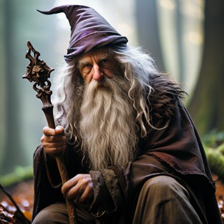 highly detailed candid photo of rpggnoll:1.3,

1boy, long hair, hat, white hair, male focus, witch hat, facial hair, ((staff)), beard, mustache, old, old man, wizard, wizard hat, blurry, blurry background, realistic:1.3, forest,

masterpiece, best quality:1.1, 

ultra photoreal, photorealistic:1.0, sharp focus:1.1, 
depth of field:1.1, 

50mm, style of Nathan Wirth, Hasselblad X1D II, Porta 160,
