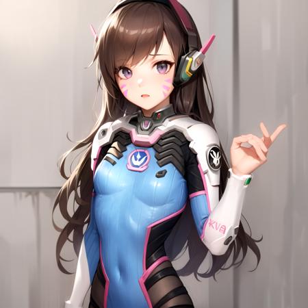 1girl,d.va \(overwatch\),solo,looking at viewer,blue bodysuit,whisker markings