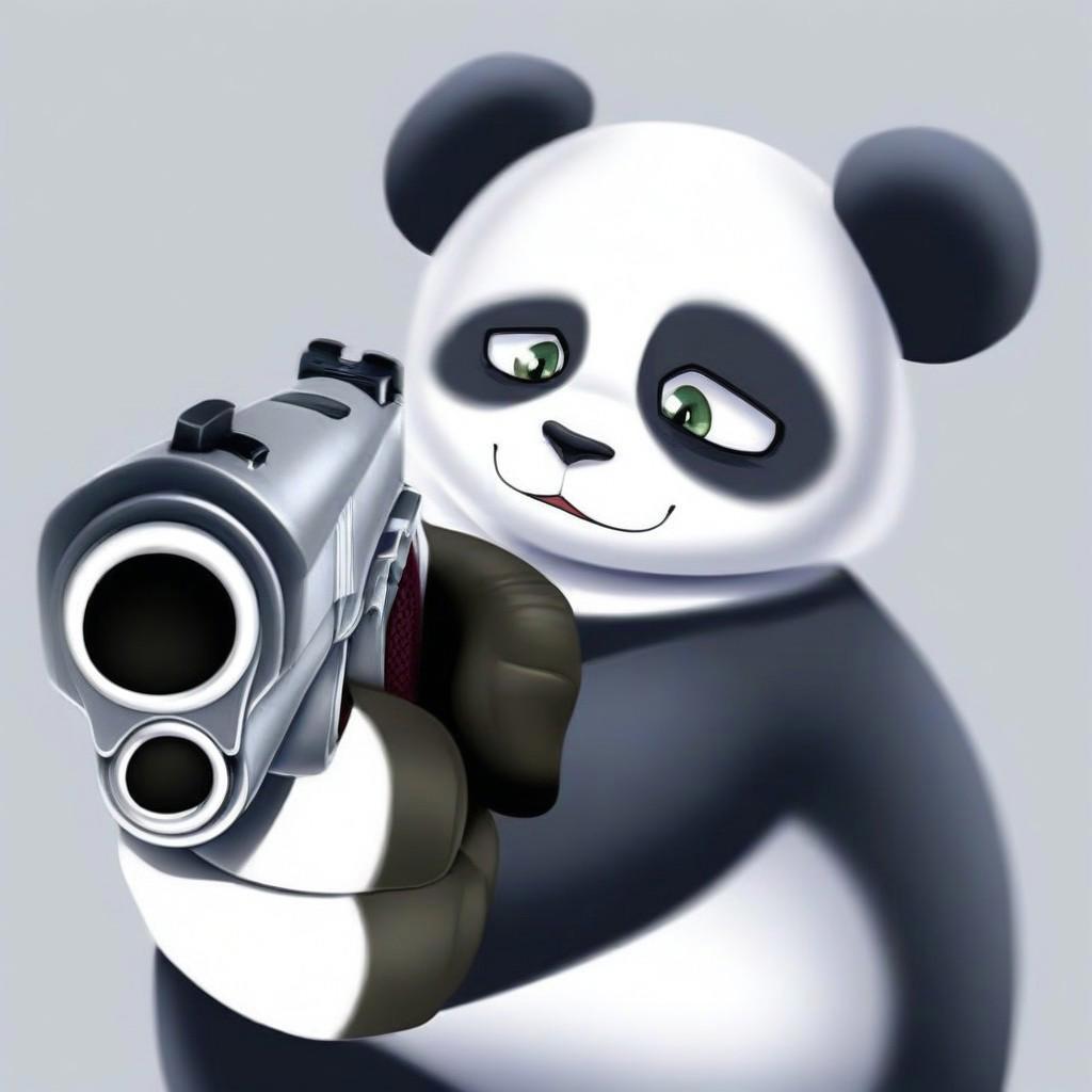 holding handgun two hands, giant panda