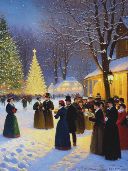 <lyco:PaulGustavFischer:1.0> impressionist painting of an 1800s outdoor Christmas scene