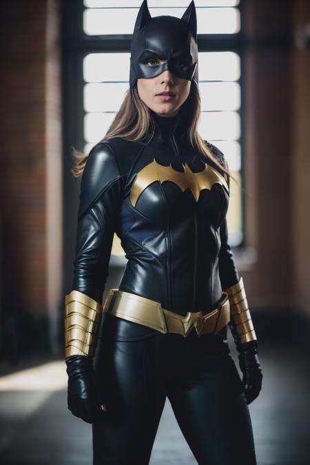 photoshoot of ebr dressed as batgirl, subsurface scattering, Photorealistic, Hyperrealistic, Hyperdetailed, analog style, hip cocked, demure, detailed skin, matte skin, soft lighting, subsurface scattering, realistic, heavy shadow, masterpiece, best quality, ultra realistic, 8k, golden ratio, Intricate, High Detail, film photography, soft focus,<lyco:EmilyRickards-RealVision-V1.0:1.0>