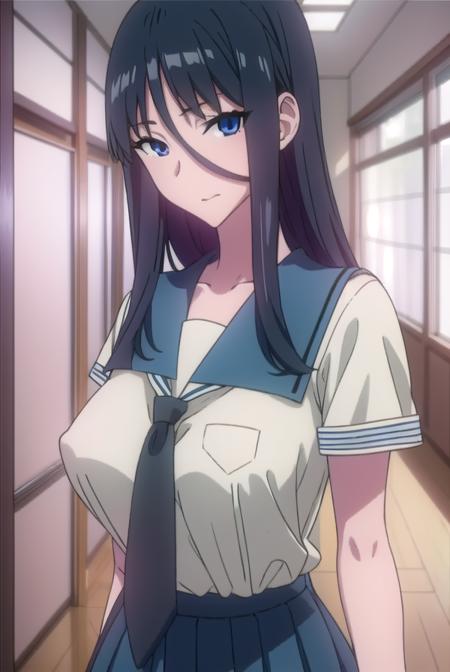 misasuzuhara, <lora:misasuzuharatest:1>, 
misa suzuhara, long hair, black hair, very long hair, (large breast:1.2), hair between eyes
BREAK skirt, school uniform, pleated skirt, serafuku, socks,
BREAK looking at viewer, 
BREAK indoors, classroom, 
BREAK <lora:GoodHands-vanilla:1>, (masterpiece:1.2), best quality, high resolution, unity 8k wallpaper, (illustration:0.8), (beautiful detailed eyes:1.6), extremely detailed face, perfect lighting, extremely detailed CG, (perfect hands, perfect anatomy),