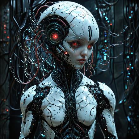 (biopunk sexy woman merging with jellyfish creature:1.2) with cybernetic features, cinematic, cyberpunk elements, amazing detailed, grim sci-fi, biomorph, organic and mechanical, natural light, beautiful cleavage, glowing red eyes  <lora:Dark_Futuristic_Circuit_Boards:0.6>  circuitboard, dark futuristic  <lora:hyperkraximalism_v1-1:0.2> <lora:Faceless_Cyborgs:0.9>  <lora:SDXLFaeTastic2400:0.6>