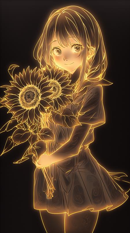 masterpiece,top quality,
1girl,sunflower,solo,flower,smile,holding,looking at viewer,short sleeves,bangs,holding flower,blush,braid,closed mouth,long hair,lineart,skirt,cowboy shot,school uniform,sailor collar,pleated skirt,hair over shoulder,serafuku,pleated dress,shirt,standing,bouquet,ribbon,single braid,holding bouquet,
<lora:çº¿æ¡ Line art :1>,jxiantiao,<lora:lcm-lora-sdv1-5:1>,