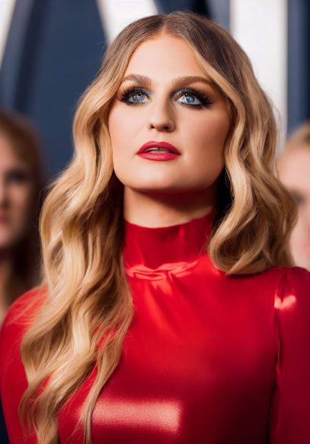 meghan_trainor_v1.0 (sharp focus:1.2), photo, attractive young woman, (beautiful face:1.1), detailed eyes, luscious lips, (eye makeup:1.2), (large breasts:1.0), (tight body:1.2), wearing (slitdress:1.2) in (red carpet event:1.2). (moody lighting:1.2), depth of field, bokeh, 4K, HDR. by (James C. Christensen:1.2|Jeremy Lipking:1.1).