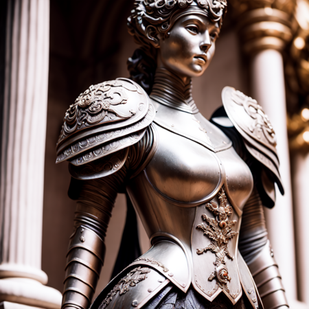 photo, close up of a statue of a woman in armor (BaroqueWarrior:1) <lora:djzBaroqueWarriorV21-Loha:1>