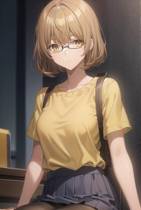 aokiyuriko, <lora:aokiyuriko-lora-nochekaiser:1>, 
aoki yuriko, short hair, brown hair, bangs, (yellow eyes:1.5), glasses,
BREAK skirt, shirt, short sleeves, pantyhose, black pantyhose, frills,
BREAK looking at viewer, 
BREAK indoors,
BREAK <lyco:GoodHands-beta2:1>, (masterpiece:1.2), best quality, high resolution, unity 8k wallpaper, (illustration:0.8), (beautiful detailed eyes:1.6), extremely detailed face, perfect lighting, extremely detailed CG, (perfect hands, perfect anatomy),