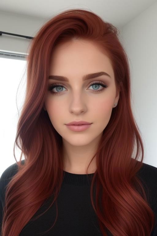 A Gorgeous Redhead Woman with Blue Eyes and Red Hair Staring at the Camera.