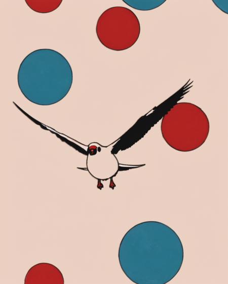 a bird flying over a red and blue ball <lora:Wake_Up_sdxl:0.75>