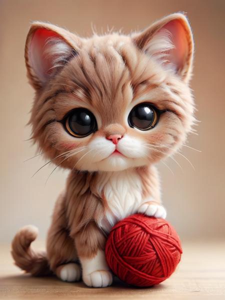 zhibi, chibi, cat, small cat, chibi cat, cute, with red big ball of wool <lora:zhibi:1>