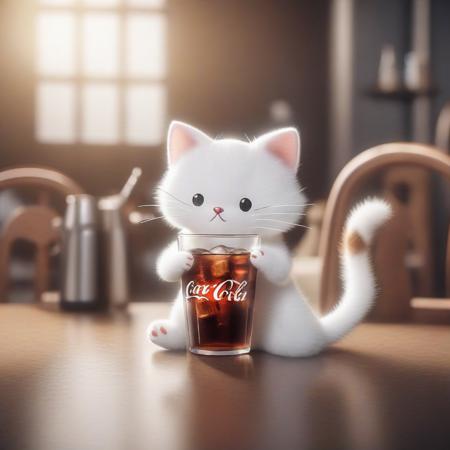 cinematic photo <lora:Simple Watercolor-000008:1>,Simple Watercolor,Photographic,Kitten drinking cola . 35mm photograph, film, bokeh, professional, 4k, highly detailed