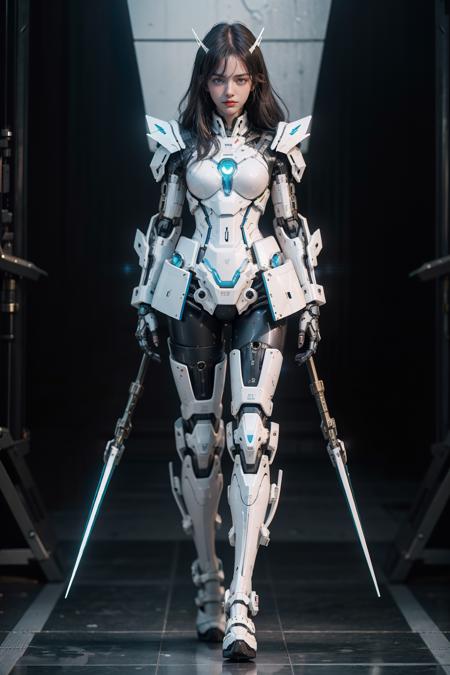 1girl,solo,full body,Gundam,blue_eyes,standing,no_humans,glowing,robot,mecha,clenched_hands,science_fiction,v-fin,mobile_suit,
cinematic lighting,strong contrast,high level of detail,Best quality,masterpiece,White background,<lora:gundam_Transparent:0.4>,