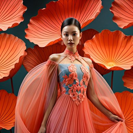 masterpiece,best quality,whole body,lotus,<lora:hehua5:0.7>,girl,wearing a cheongsam,gradient,translucent costumes,morandi color,rich color,detailed face,dynamic floating hair,