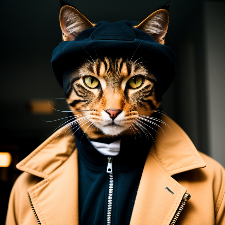RAW photo, animal, a portrait photo of [man:cat:2] humanoid in clothes, face, 8k uhd, dslr, soft lighting, high quality, f...
