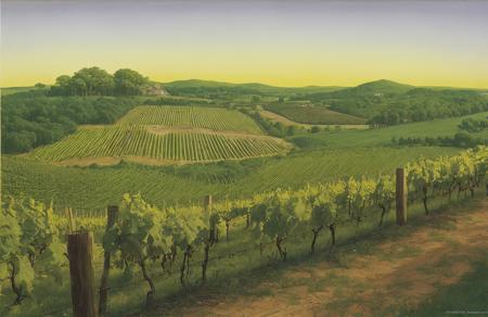 style of Roger Dean, ranch ,clump ,plot ,vineyard ,hedgerow,estate ,