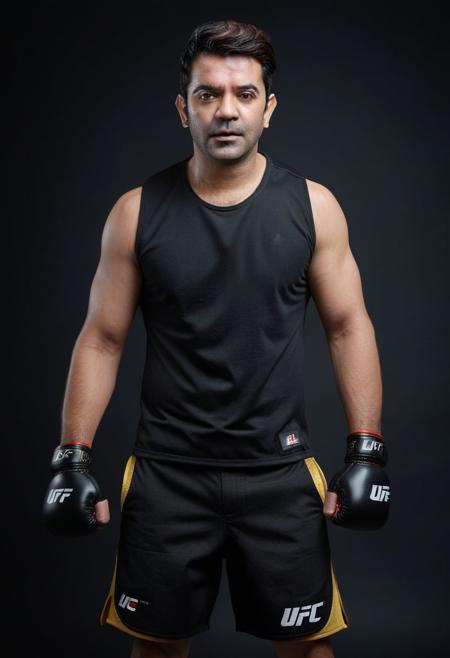 homoerotic photo of clark gable a man <lora:Barun-Sobti_Clark-Gable:1>, UFC fighting ring, cocky expression, as a UFC fighter, (black muscle shirt:1.4), Venum UFC shorts, ((full body portrait)), wide angle, ((masterpiece)), natural skin, natural body muscle definitions, adobe lightroom, photolab, intricate, highly detailed, sharp focus, insane details, intricate details, hyperdetailed, low contrast, soft cinematic light, exposure blend, dim colors, dim light,  Award - winning, with Kodak Portra 800, a Hasselblad 500 ,55mm f/ 1.9 lens, extreme depth of field, available light, high contrast, Ultra HD, HDR, DTM, 8K,