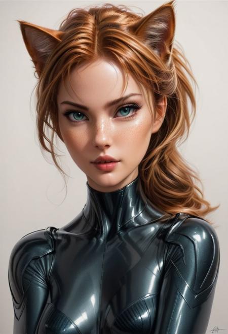 Anna sexy [anthro] cat woman, elegant cat_humanoid, furry, sultry, thin, slinky, style of stanley artgerm, artgerm style, white background, simple background
