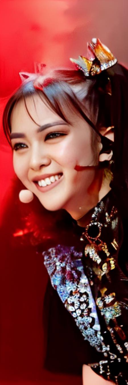 <lora:Moametal-10:1>   dancing girl with beautiful face smiling , full face