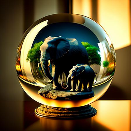 (orbai)++, a glass ball with a elephant inside, portrait view