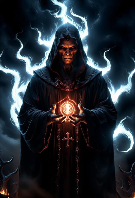 score_9, score_8_up, score_7_up, score_6_up, score_5_up, score_4_up, (absurdres, best quality, masterpiece:1.4), illustration, photorealistic, cinematic lighting, dynamic angle, perfect composition, darkness, dark sorcerer, shadow magic, glowing hands, swirling darkness, ominous aura, black robes, demonic symbols, malevolent, cursed energy, nightmarish