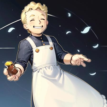 <lora:VaultBoyV1-000013:0.75>,  VaultBoy,  1boy, solo, maid_uniform,  blonde_hair, male_focus, chibi