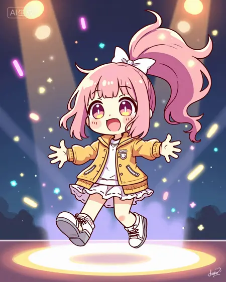 扁平可爱Q版少女(A flat, cute and Q-style girl)