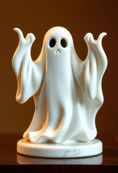 A pastel-colored, adorable and cute creepy ghostly Neoclassical marble sculpture, idealized forms, smooth polished surface, charming features, gentle and soothing expression, harmonious proportions, anatomical precision, timeless elegance.