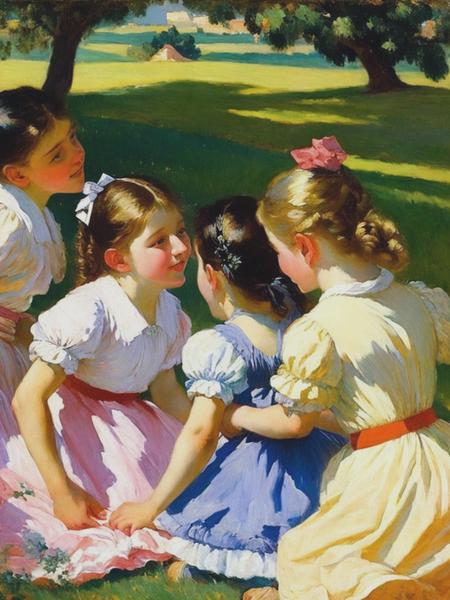 <lyco:MaryCassatt:1.0> mary cassat,a group of girls playing around