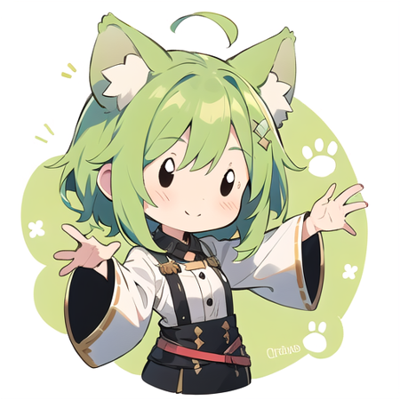 <lora:hotarueye_comic14_v100:1>, 1girl, (chibi:1.4), smile, closed mouth, upper body, dynamic pose, animal ear, green hair, <lora:concentratedlines_v100:1>