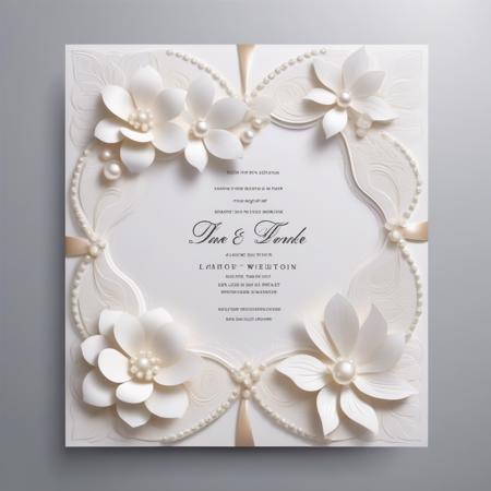 wedding invitation card design,template in white that has embossed flower image,with pearls,