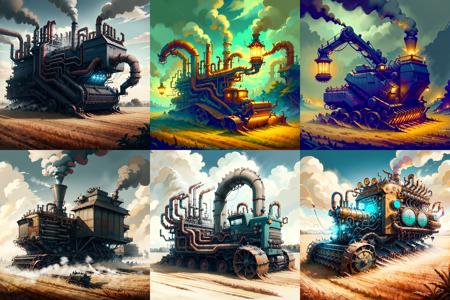 <lyco:SteamPunkBundle2v:0.9>  ManyPipesAI ,CoalPunkAI 
combine harvester
, detailed, intricate