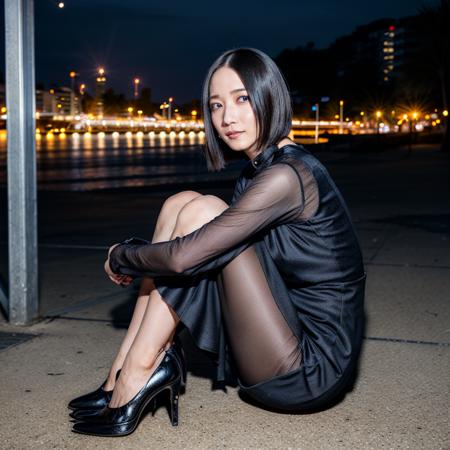 8k,4k,intricate details, RAW photo, ultra realistic,best quality,masterpiece,ultra detailed,high resolution,ayano omoto, 1girl,solo, outdoors,beach background, bob cut hair, shiny,tight long black  dress,night city,slender,show high heels,sitting
<lora:AyanoOmotoBRAv2:0.9>  <lora:AsianPussy1 v2:0.3> <lora:more_details:0.6>