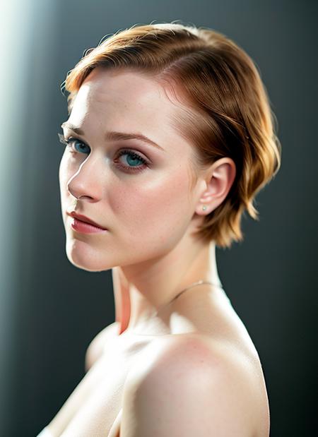 portrait of Evan Rachel Wood, frustrated , wearing t-shirt , with brown Pixie cut , background ship epic (photo, studio lighting, hard light, sony a7, 50 mm, matte skin, pores, colors, hyperdetailed, hyperrealistic), <lyco:Evan Rachel Wood:1.1>