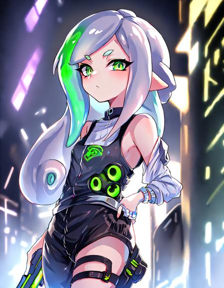 kkw-Splatoon 1girl, rainbow hairs, green eyes, cyberpunk, kkw-ph-1