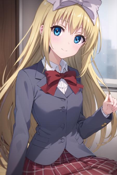 mafuyushiina, <lora:mafuyu shiina s2-lora-nochekaiser:1>,
mafuyu shiina, long hair, blue eyes, blonde hair, bow, hair bow, bowtie, smile,
BREAK skirt, school uniform, plaid, plaid skirt, shirt, white shirt, collared shirt, jacket, long sleeves, black jacket,
BREAK indoors, classroom,
BREAK looking at viewer, (cowboy shot:1.5),
BREAK <lyco:GoodHands-beta2:1>, (masterpiece:1.2), best quality, high resolution, unity 8k wallpaper, (illustration:0.8), (beautiful detailed eyes:1.6), extremely detailed face, perfect lighting, extremely detailed CG, (perfect hands, perfect anatomy),