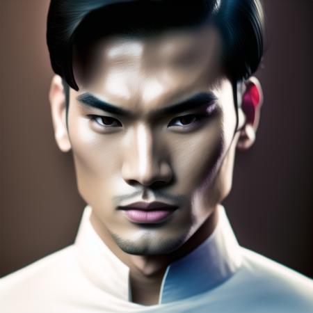 <lora:vnmaleface:1>, 1 man, 3d, asian, black_hair, blurry, brown_background, forehead, jewelry, lips, looking_at_viewer, nose, solo , photorealistic, realistic, solo, teeth, asian white skin, white background