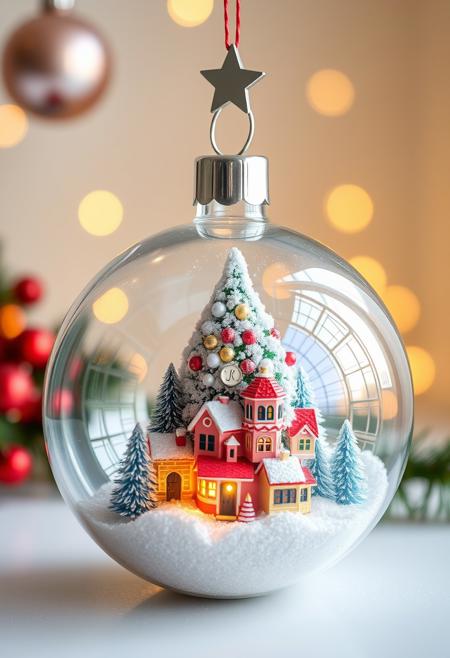 A Christmastree in Christmas ball with christmas balls on it which have tiny Townes in them