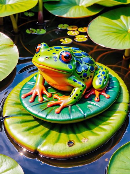 ais-colorfulplastic frog on a lilypad <lora:Colorful_Plastic_SDXL:1>