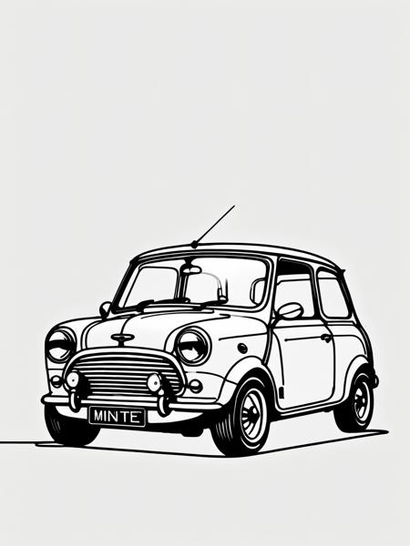 A ais-lineart classic mini, white background <lora:Line_Art_SDXL:1>