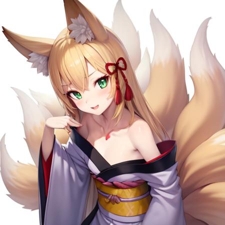 blonde catgirl whiteand purple kimono <lora:Tamamo:.5> green eyes 9tails <hypernet:sxzBloomHypernetwork_sxzBloom:.6>