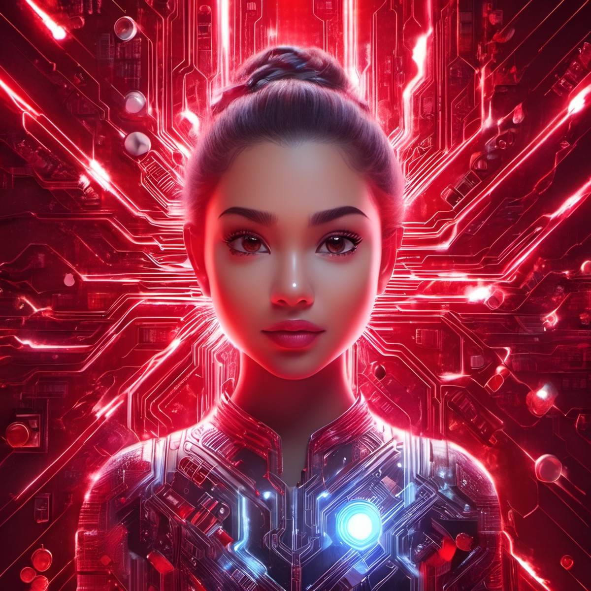 iccircuitart,red theme,<lora:iccircuitart:1>,, portrait of a CGI animation character, magical background, bright natural l...